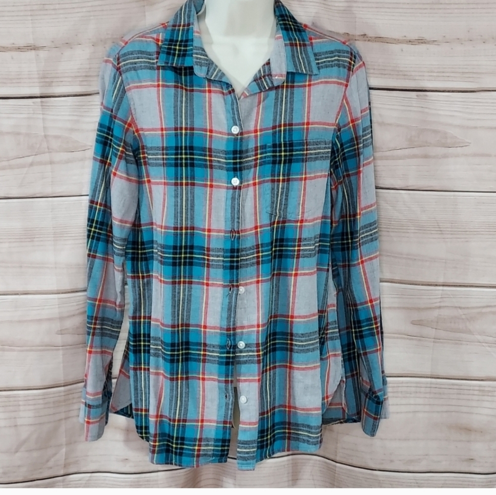 Turquoise Plaid Button Down Shirt Size L